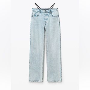 Alexander Wang diamante logo strap layer jean in denim $395